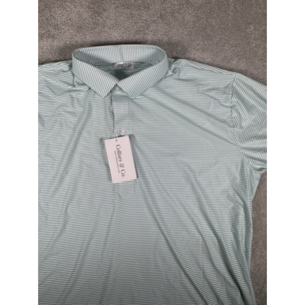 Collars and Co Featherweight Relaxed Short Sleeve Polo Green Striped 2XL NWT..